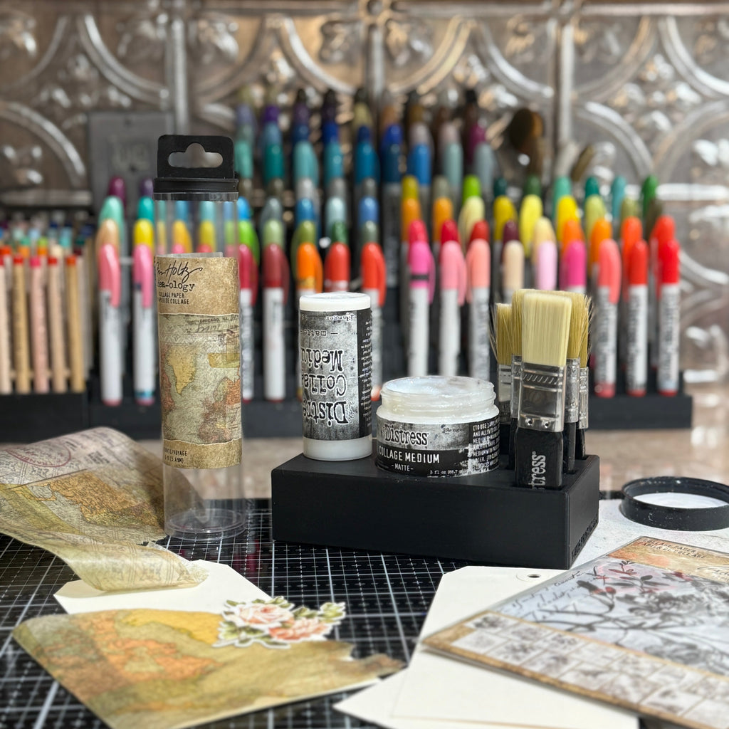 Mixed Media Adhesive Stand for Tim Holtz Distress Collage Medium, Glue & Brushes