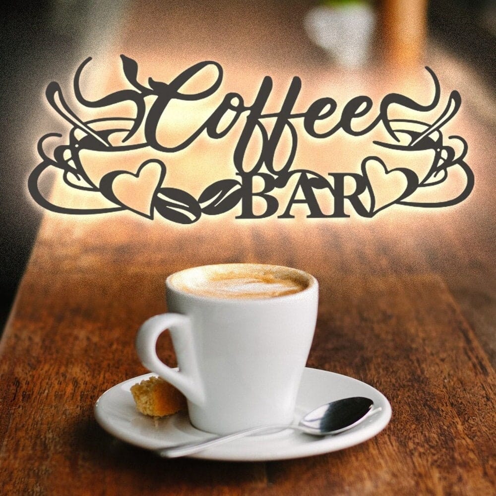 Coffee Bar with Mugs - Metal Sign - Monogram Metal Shop