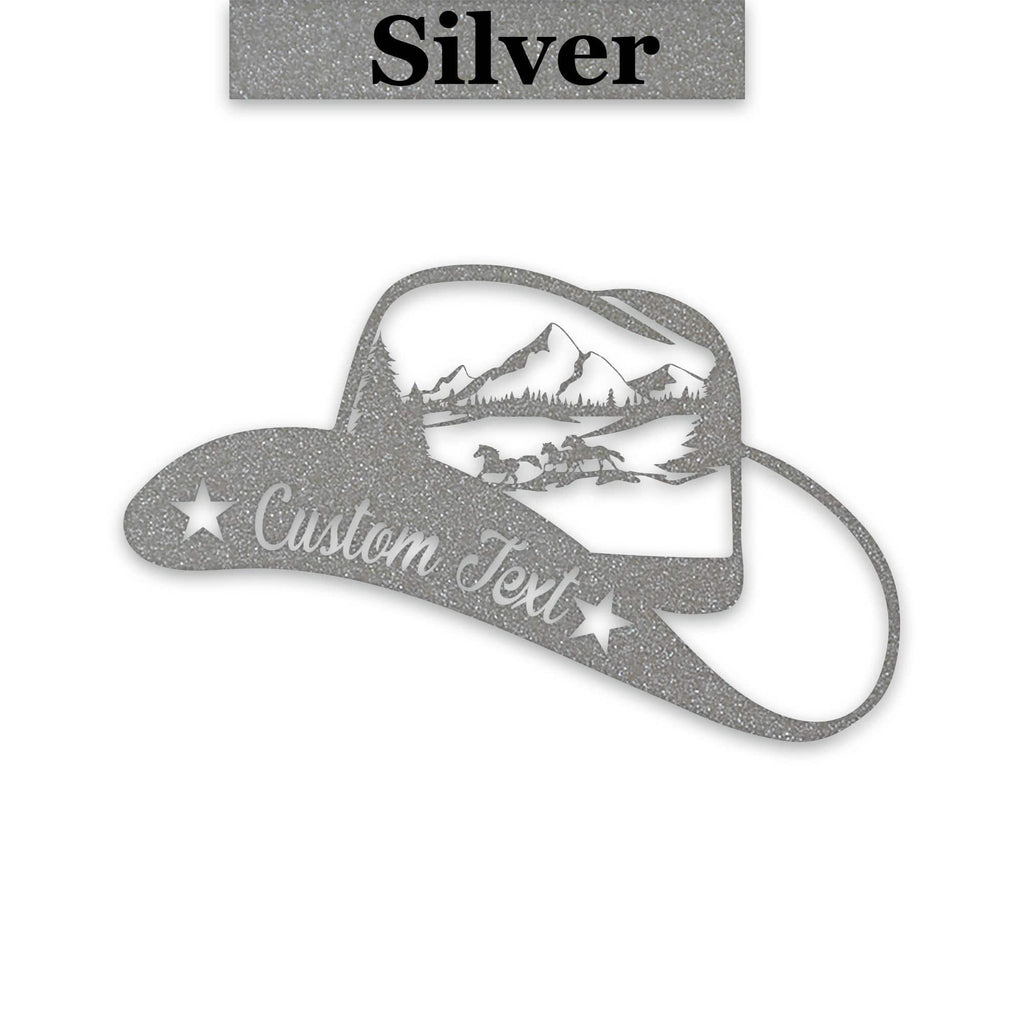 Cowboy Hat Metal Sign - Rustic Western Decor With Horses Running Design