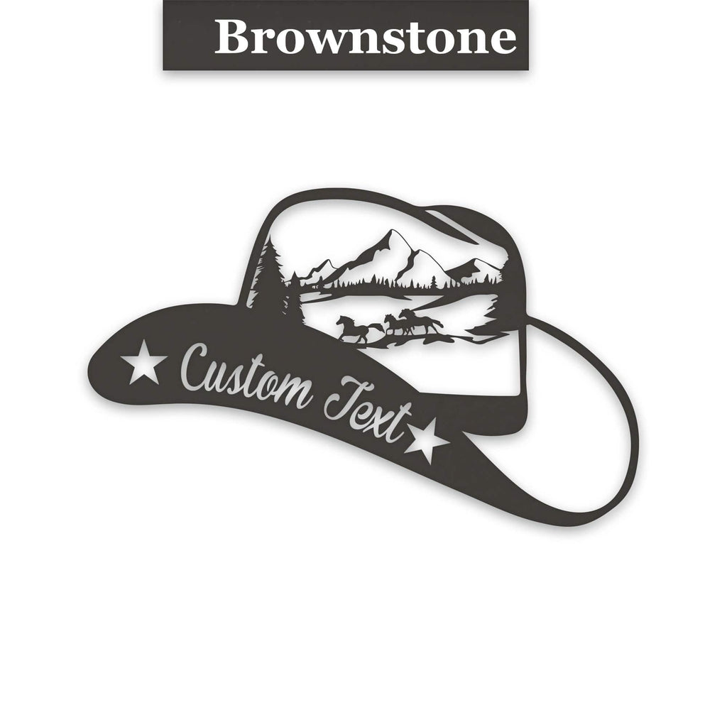 Cowboy Hat Metal Sign - Rustic Western Decor With Horses Running Design