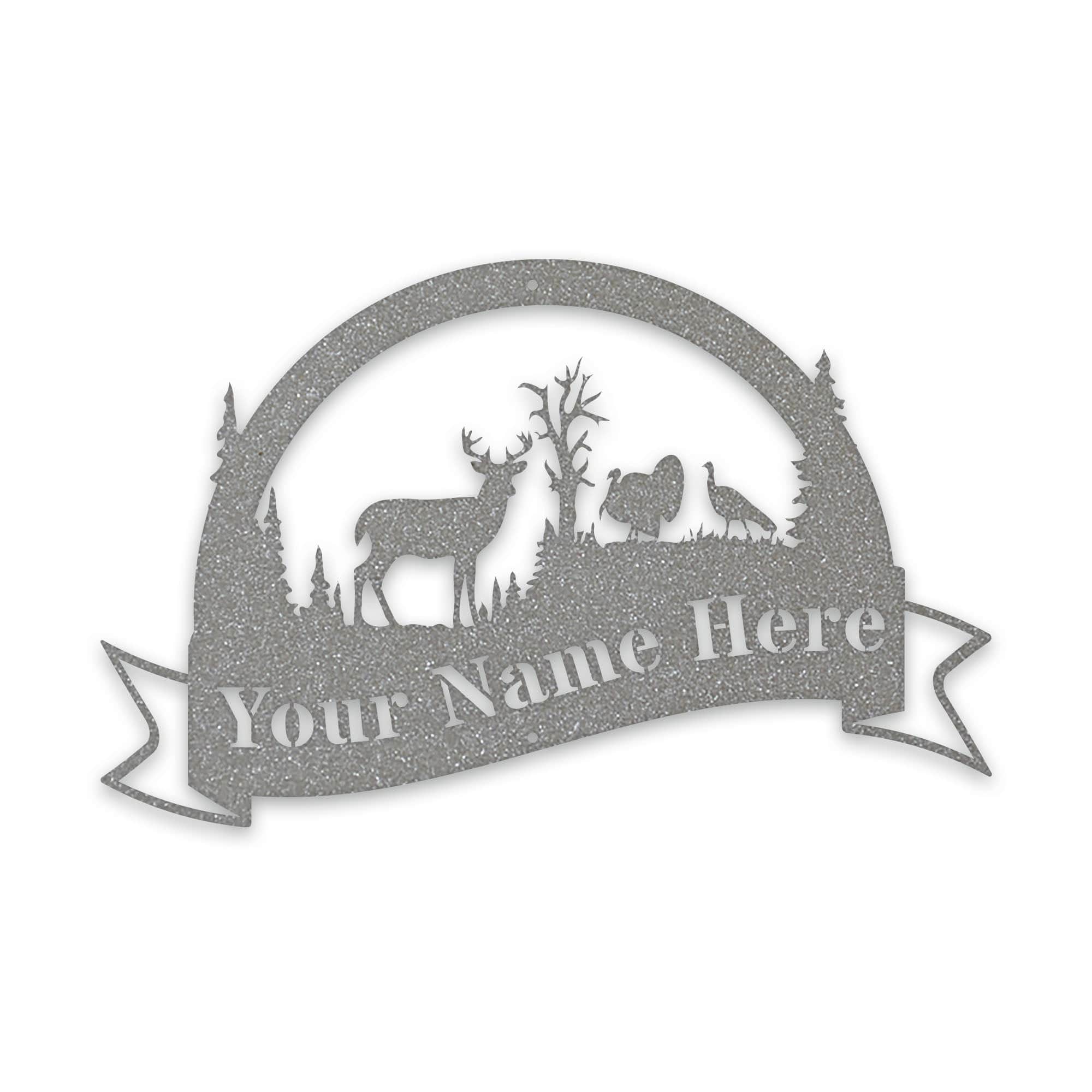 Great Outdoors Halfmoon Deer and Turkey Personalized Metal Sign