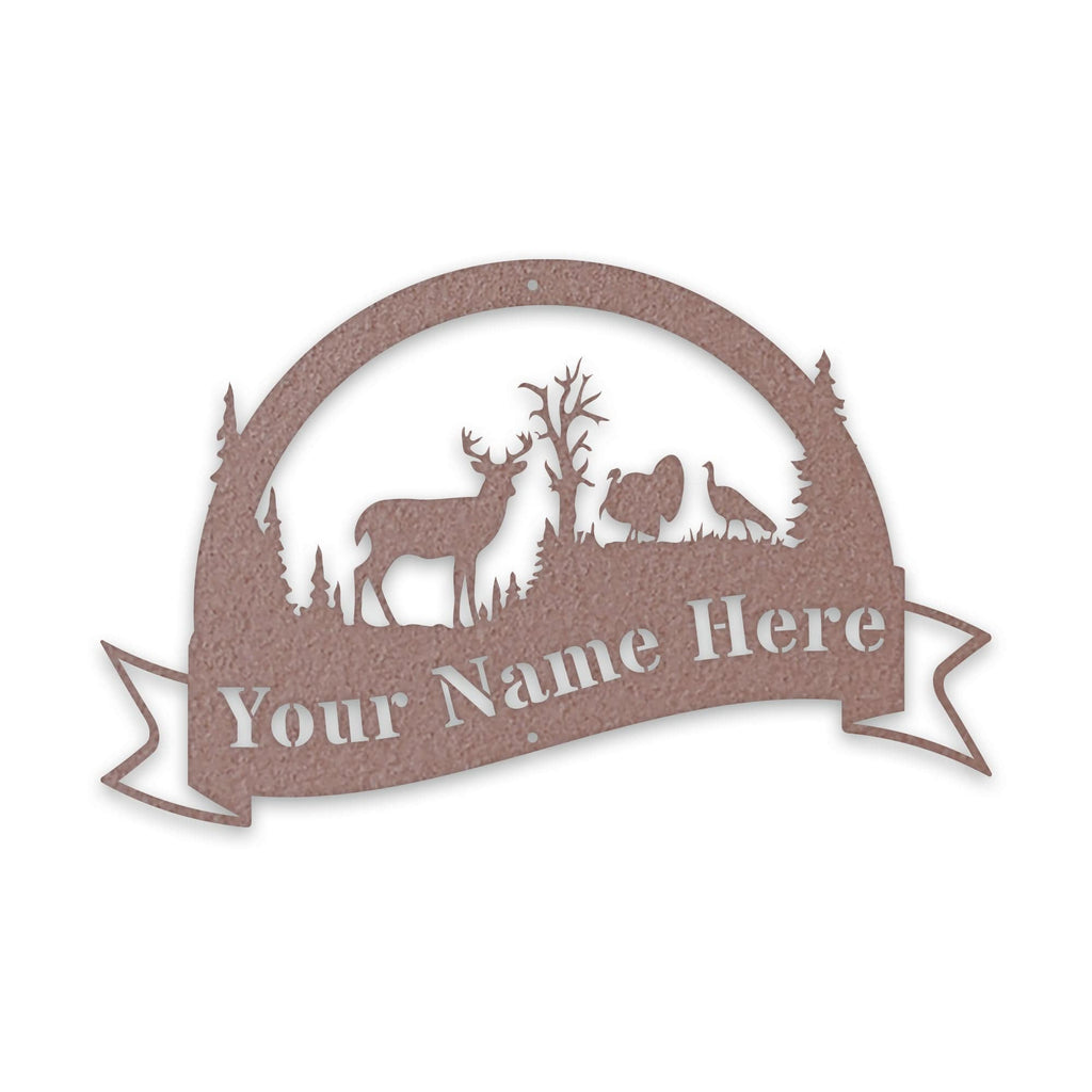 Great Outdoors Halfmoon Deer and Turkey Personalized Metal Sign