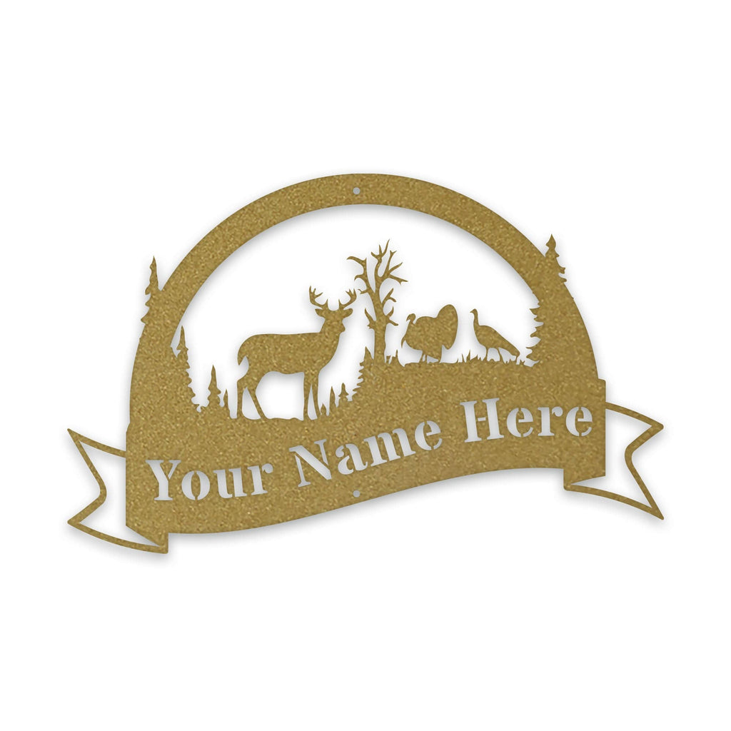 Great Outdoors Halfmoon Deer and Turkey Personalized Metal Sign