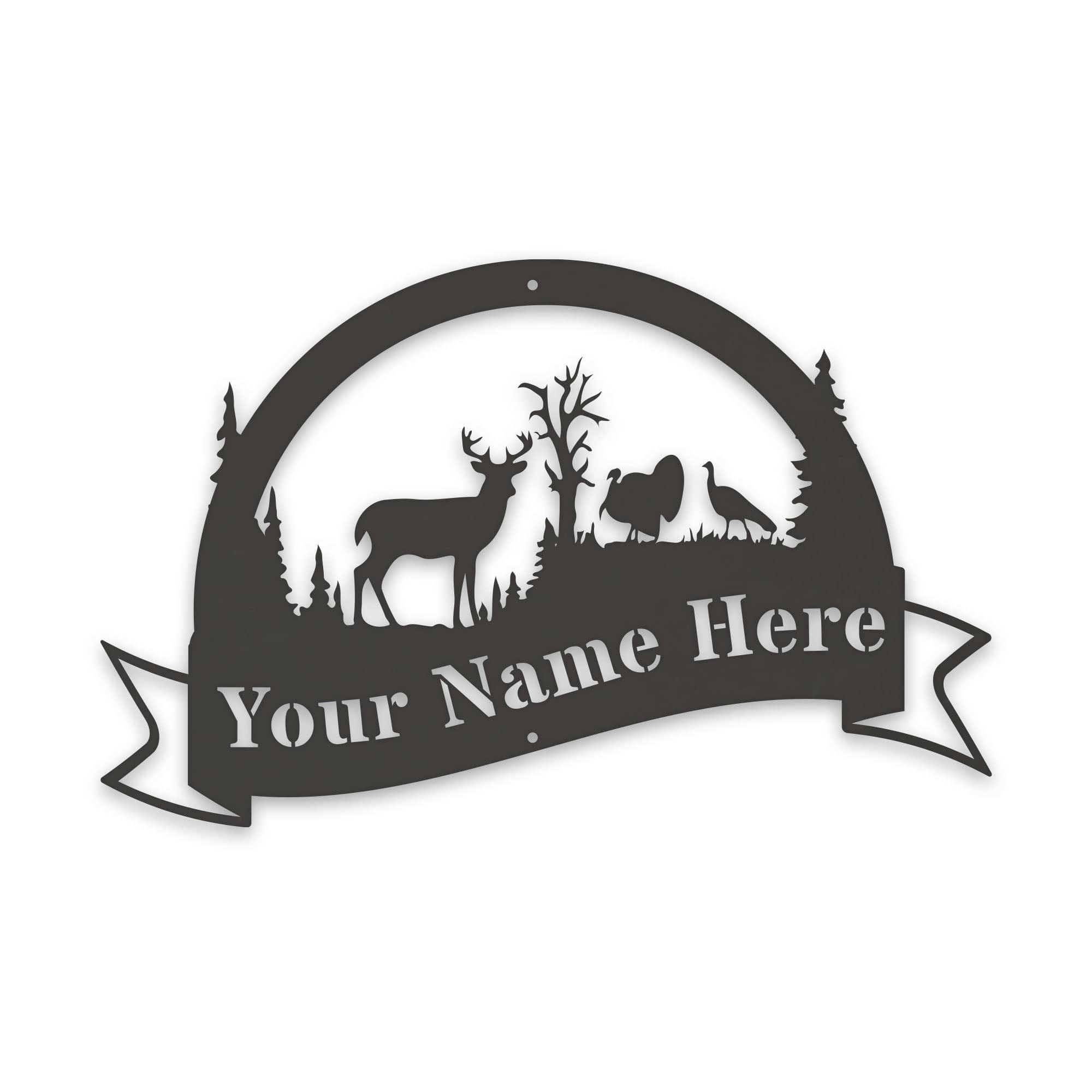 Great Outdoors Halfmoon Deer and Turkey Personalized Metal Sign