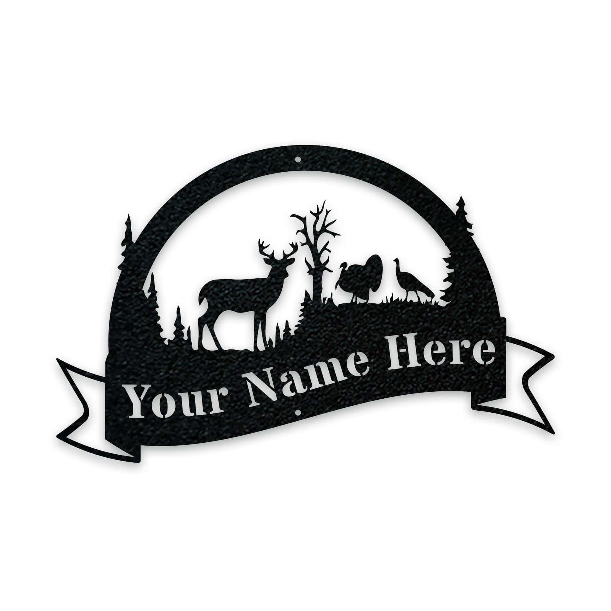 Great Outdoors Halfmoon Deer and Turkey Personalized Metal Sign