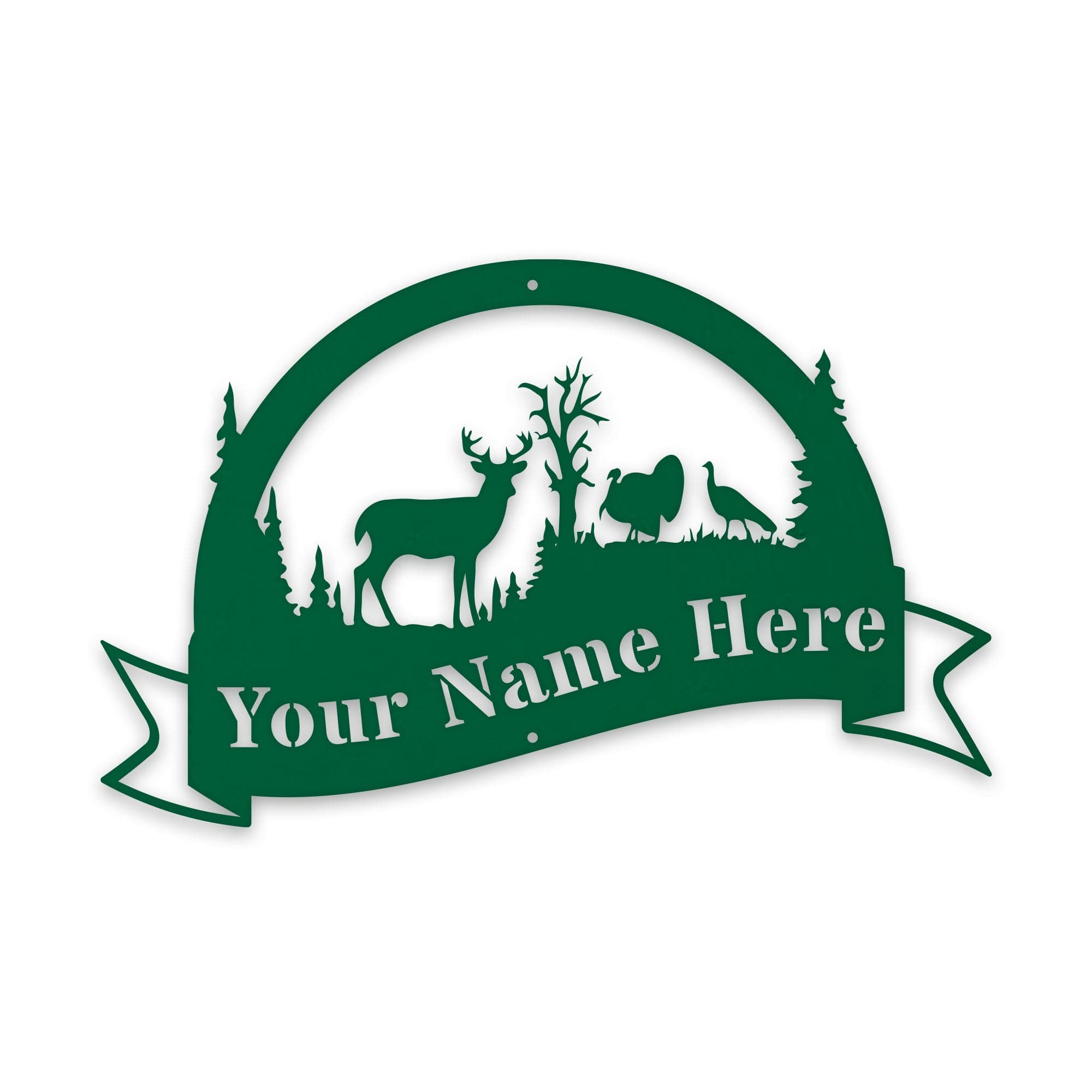 Great Outdoors Halfmoon Deer and Turkey Personalized Metal Sign