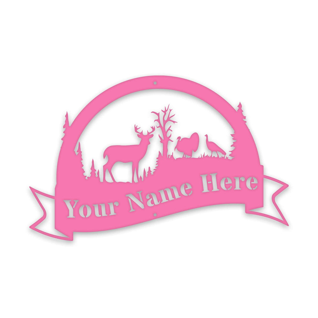Great Outdoors Halfmoon Deer and Turkey Personalized Metal Sign