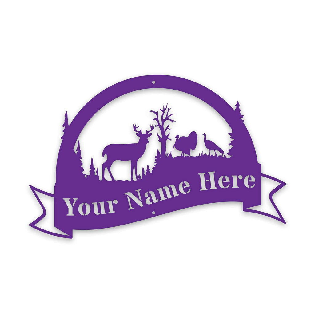Great Outdoors Halfmoon Deer and Turkey Personalized Metal Sign