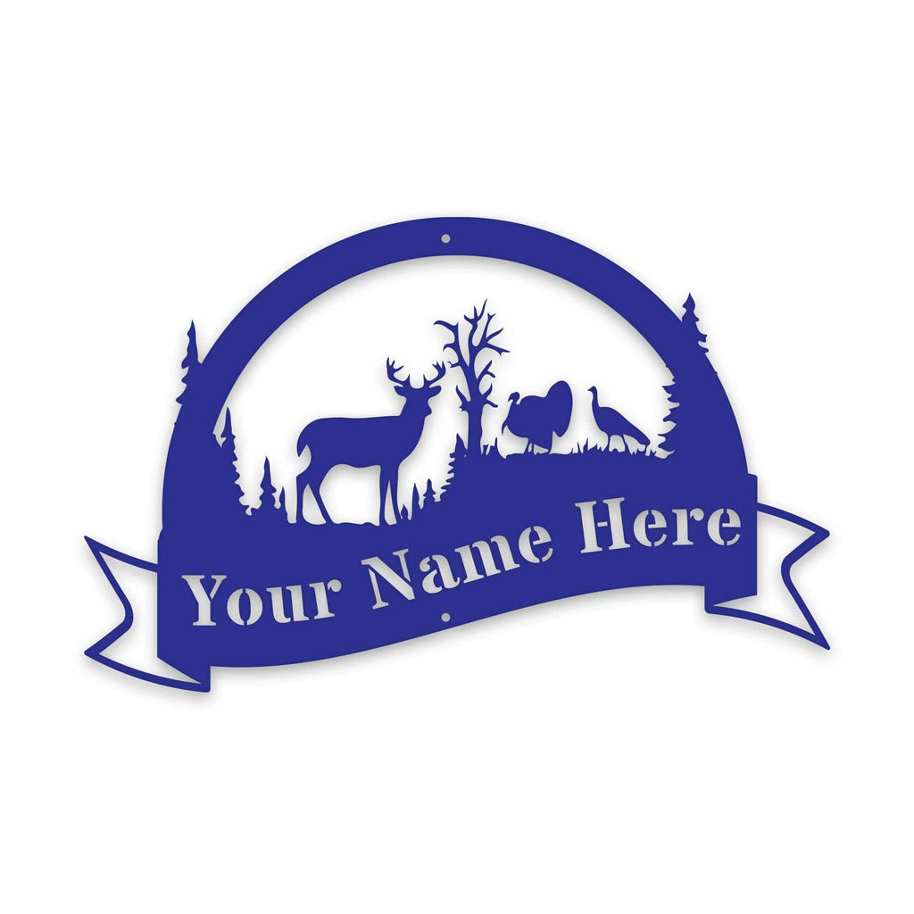 Great Outdoors Halfmoon Deer and Turkey Personalized Metal Sign