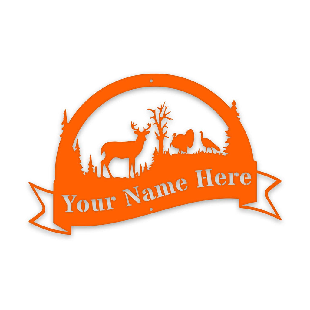 Great Outdoors Halfmoon Deer and Turkey Personalized Metal Sign