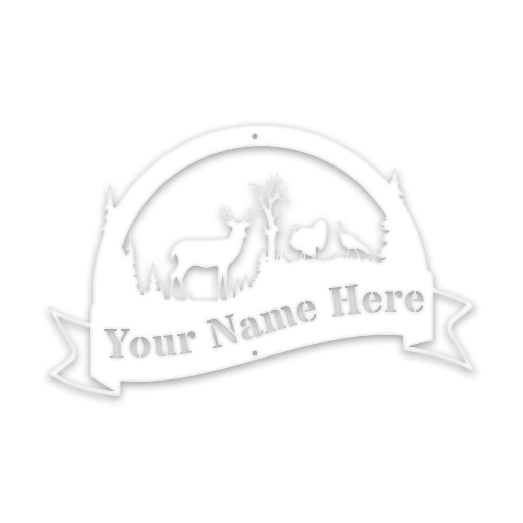 Great Outdoors Halfmoon Deer and Turkey Personalized Metal Sign