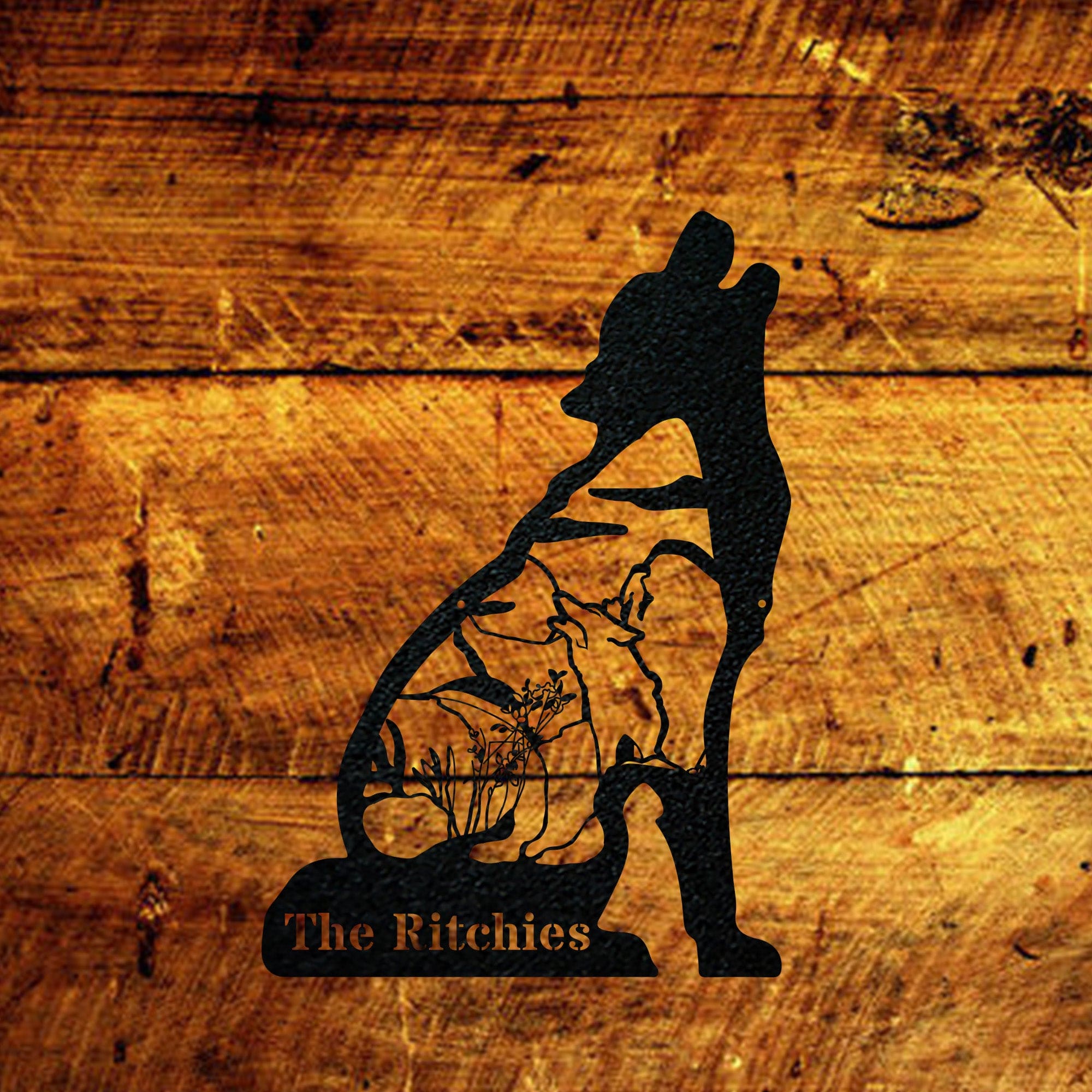 Great Outdoors- Howling Wolf with Scenery Personalized Metal Sign