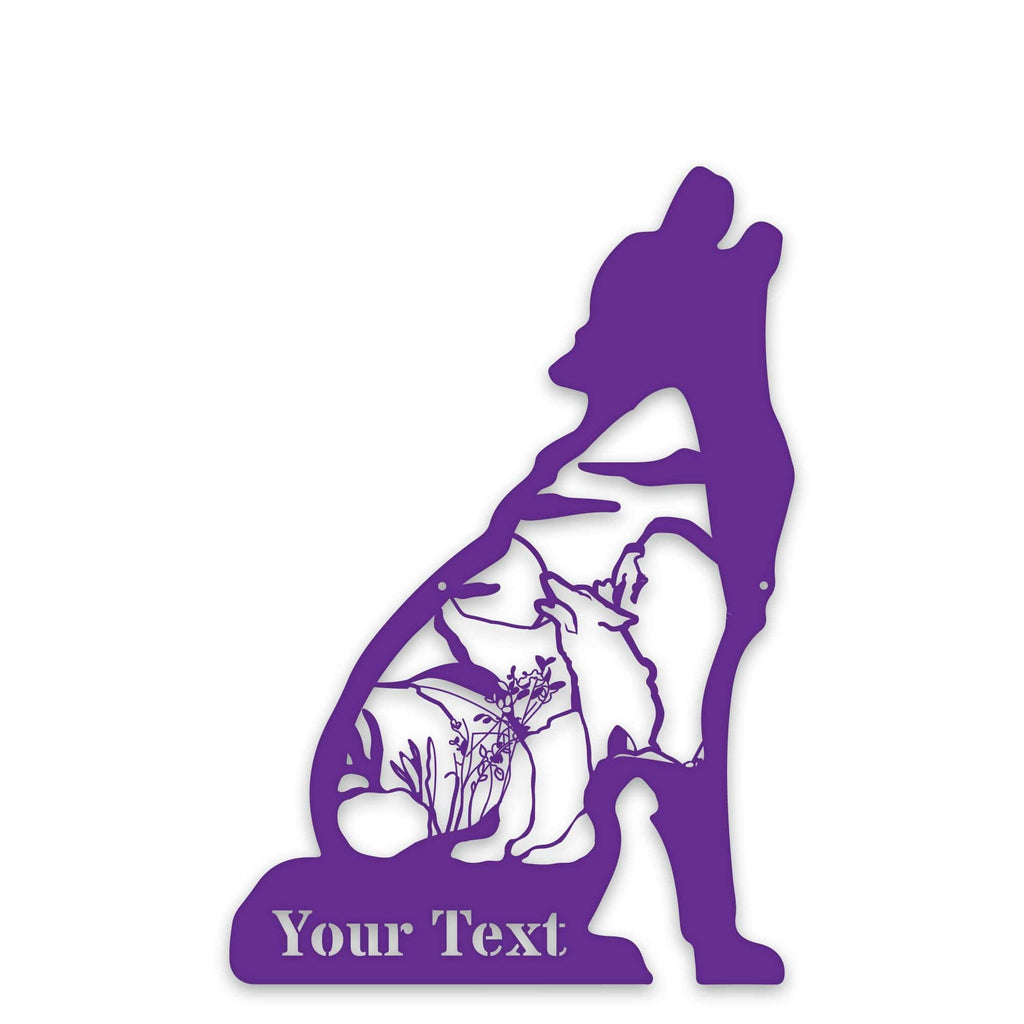 Great Outdoors- Howling Wolf with Scenery Personalized Metal Sign