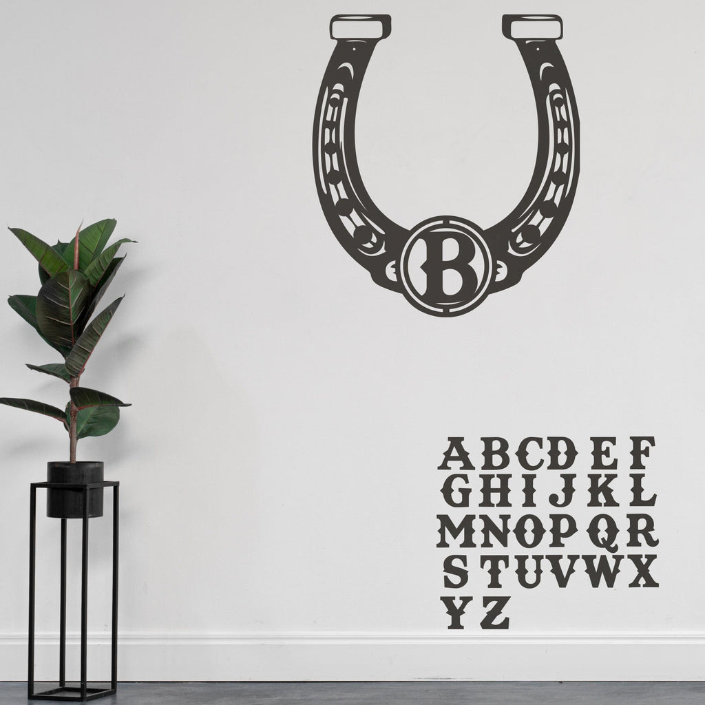 Ornate Lucky Horseshoe with Initial Metal Sign
