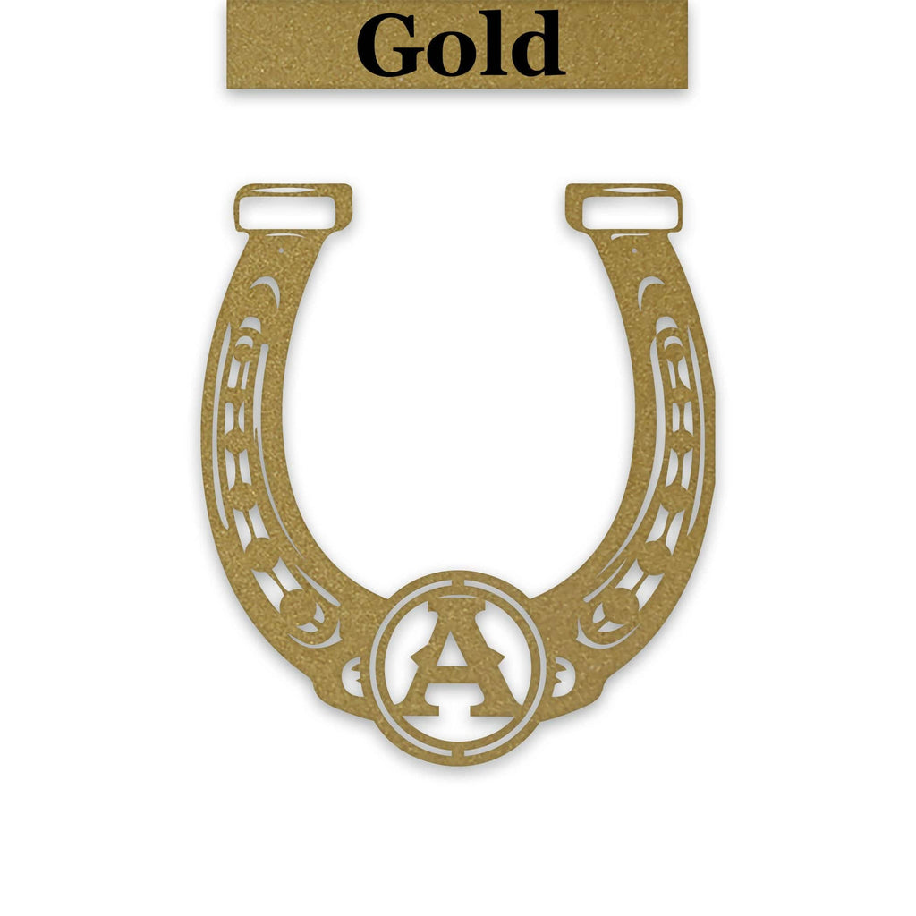 Ornate Lucky Horseshoe with Initial Metal Sign