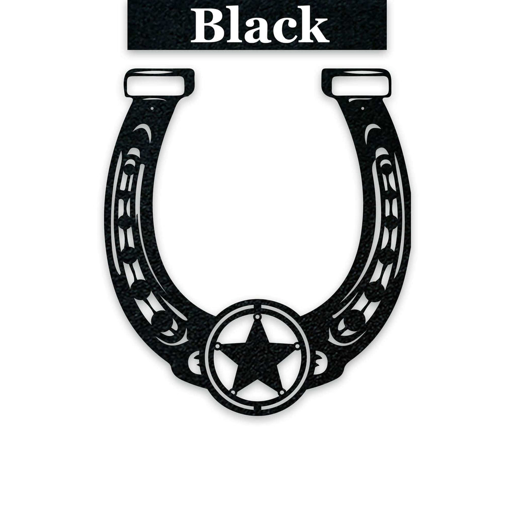 Ornate Lucky Horseshoe with Star Metal Sign