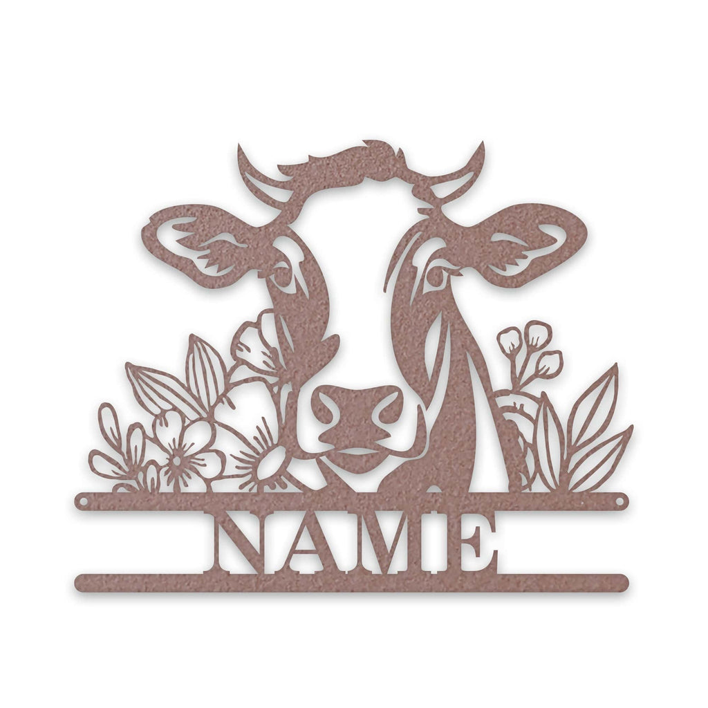 Rustic Cow Personalized Metal Sign - Wall Art with Flowers | Custom Garden Decor