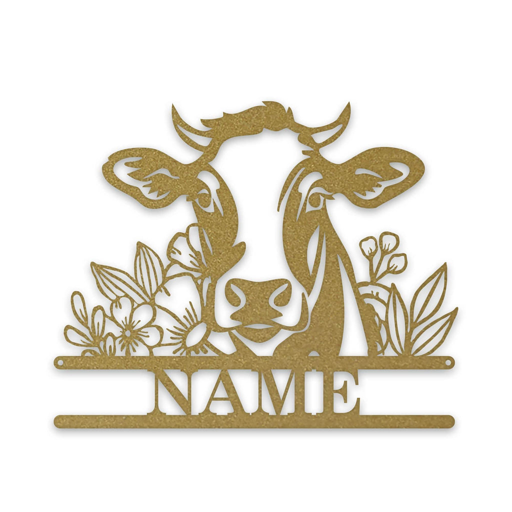 Rustic Cow Personalized Metal Sign - Wall Art with Flowers | Custom Garden Decor