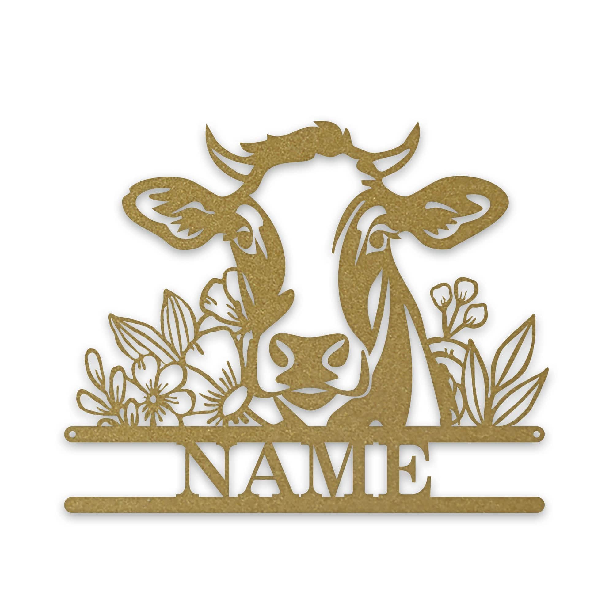 Rustic Cow Personalized Metal Sign - Wall Art with Flowers | Custom Garden Decor