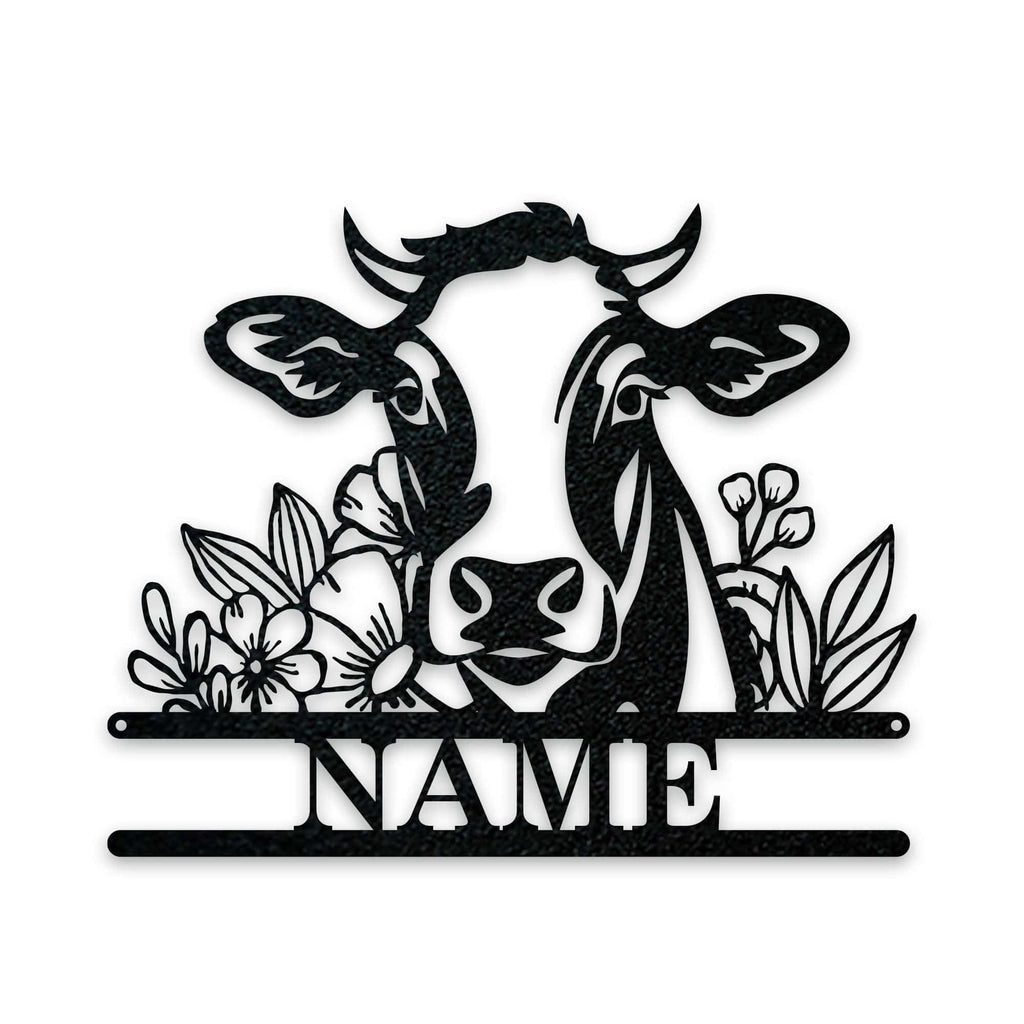 Rustic Cow Personalized Metal Sign - Wall Art with Flowers | Custom Garden Decor