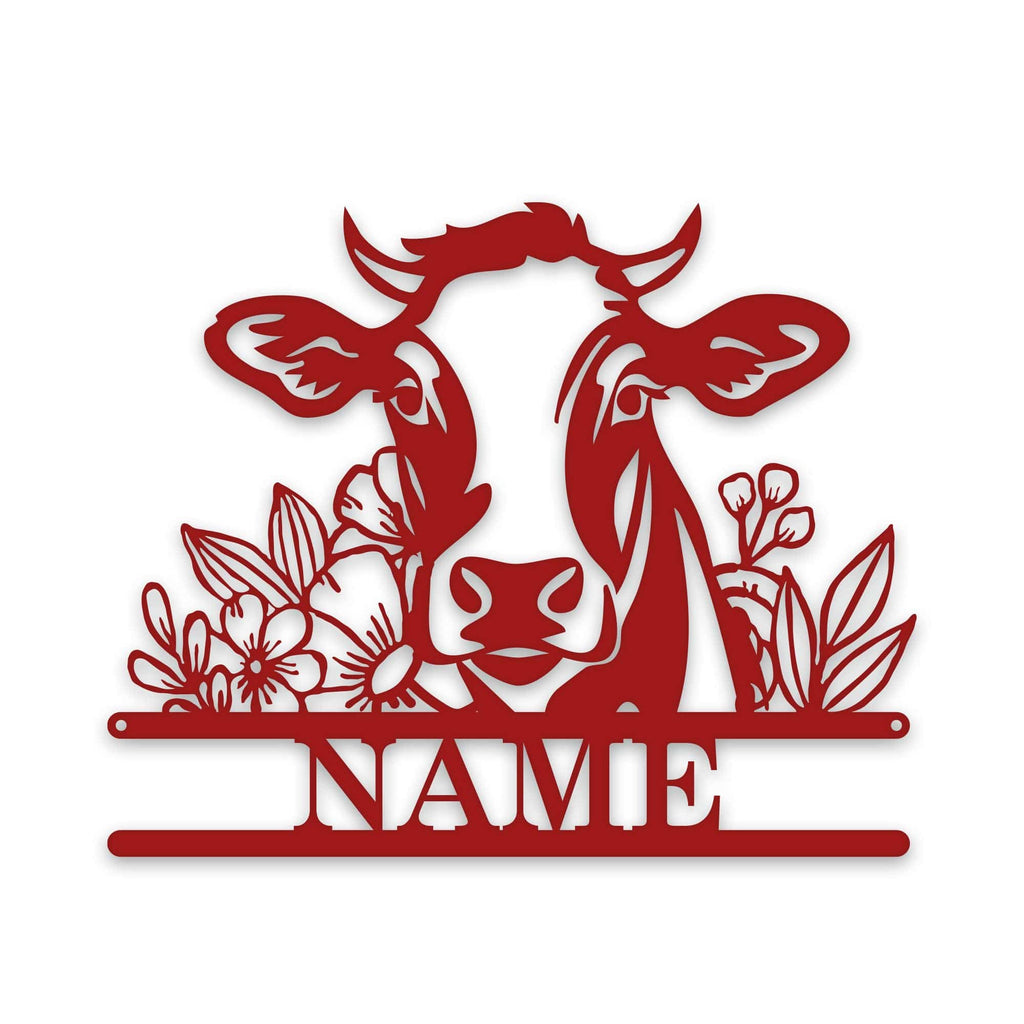 Rustic Cow Personalized Metal Sign - Wall Art with Flowers | Custom Garden Decor