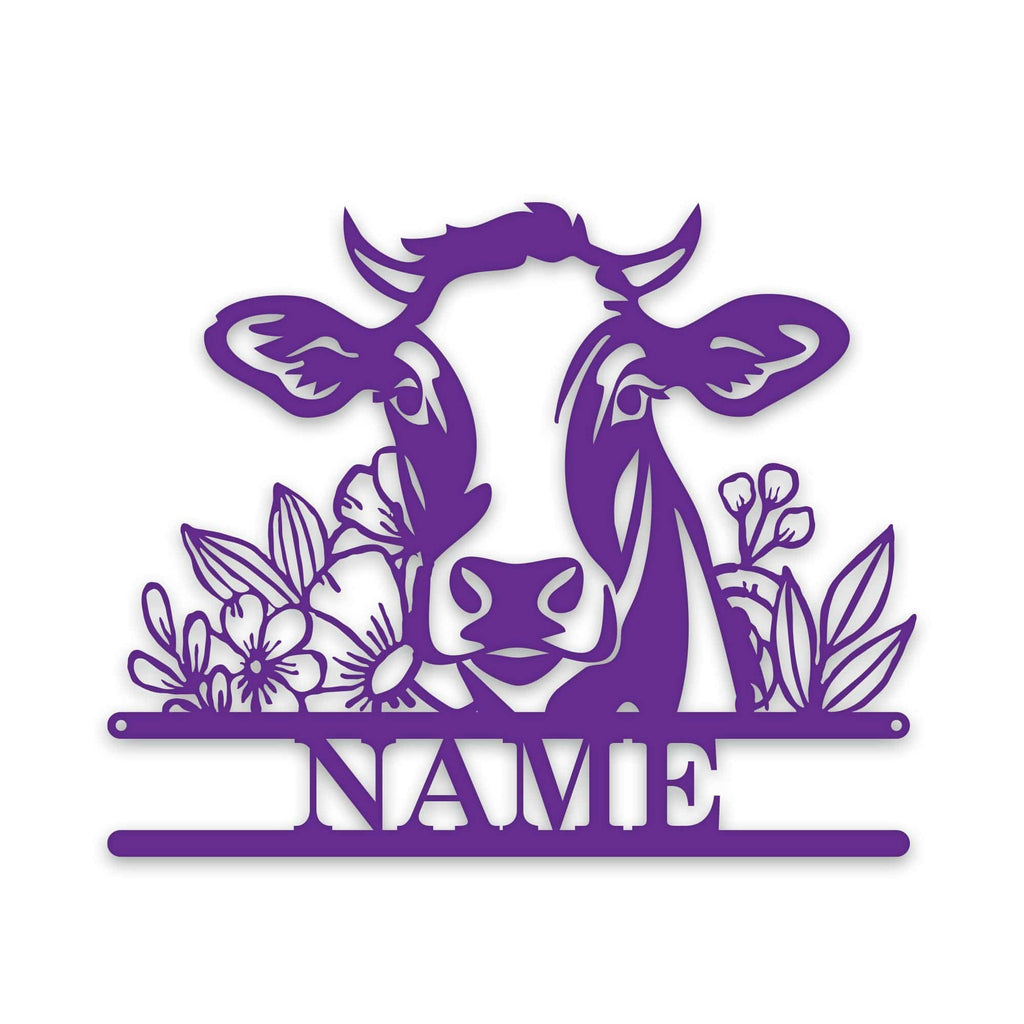 Rustic Cow Personalized Metal Sign - Wall Art with Flowers | Custom Garden Decor