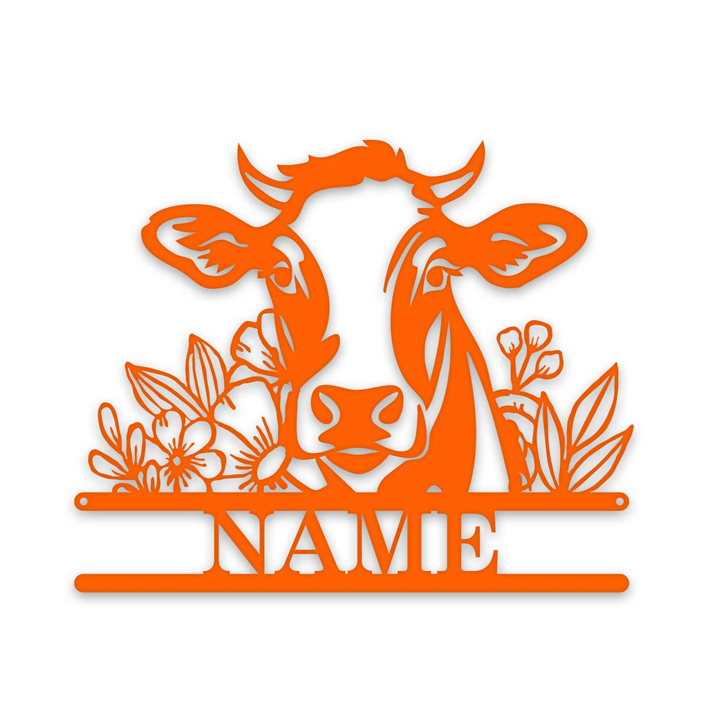 Rustic Cow Personalized Metal Sign - Wall Art with Flowers | Custom Garden Decor