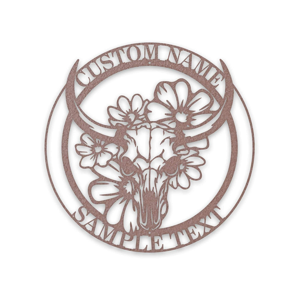 Ranch Life- Steer Skull with Flowers Custom Metal Sign