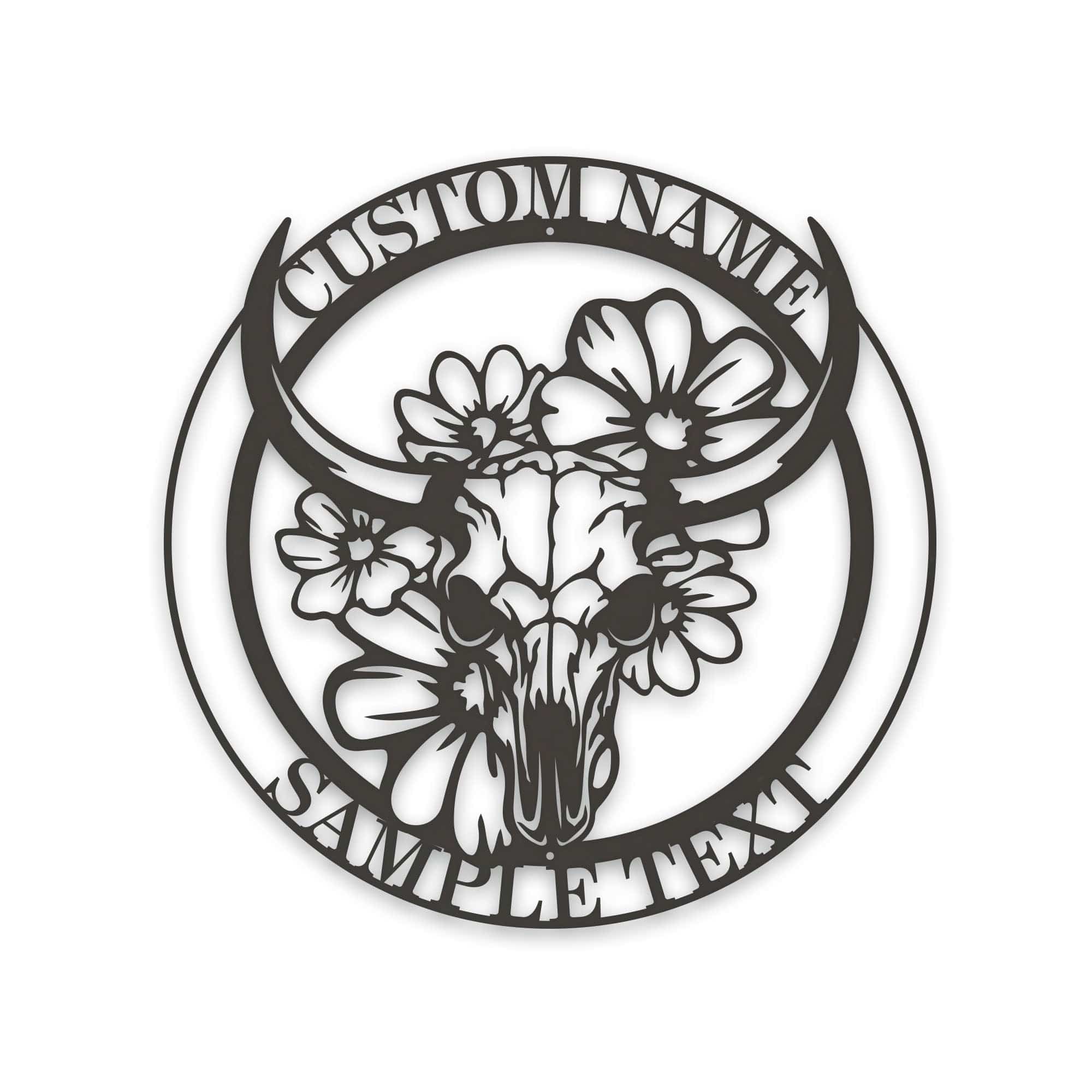 Ranch Life- Steer Skull with Flowers Custom Metal Sign