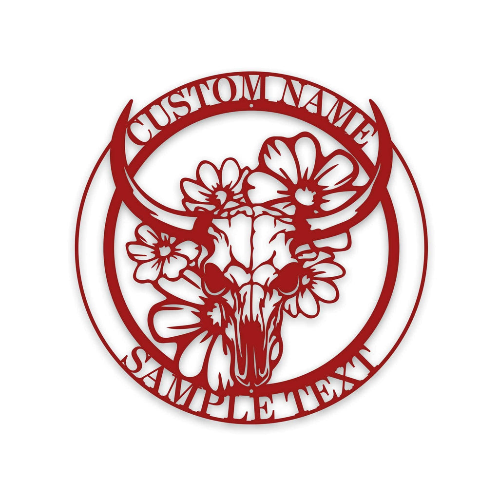 Ranch Life- Steer Skull with Flowers Custom Metal Sign